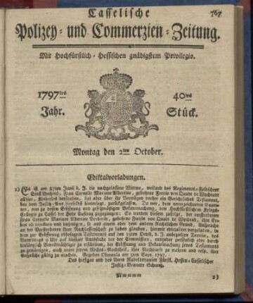 40tes Stueck, Montag den 2ten October 1797