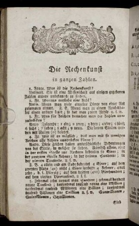 Die Rechenkunst in ganzen Zahlen.