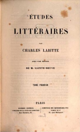 Études litteraires : avec une notice de M. Sainte-Beuve. 1
