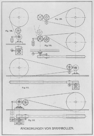Anordnungen von Spannrollen (Wülfel, Hannover) : Technikgeschichte | Maschinenbau | Maschinenelemente | Transmissionen, Getriebe