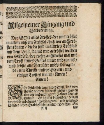 Allgemeiner Eingang und Vorbereitung.