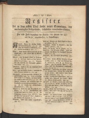 Register der in dem ersten Theil dieser neuen Sammlung, der merkwürdigsten Reisegeschichte, befindlichen vornehmsten Sachen