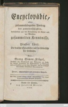 Theil 5: Die deutsche Sprachlehre und die Uebersicht der Geschichte