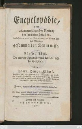 Theil 5: Die deutsche Sprachlehre und die Uebersicht der Geschichte