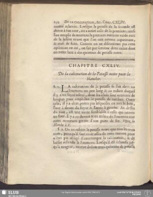 Chapitre CXLIV. De la calcination de la Potasse noire pour la blanchir