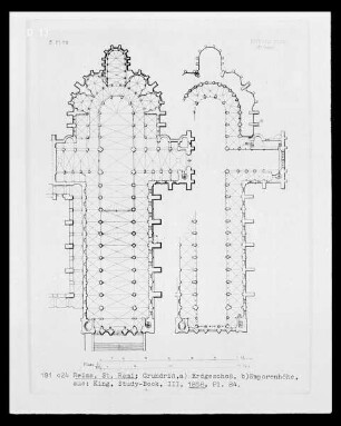 Grundriss der Kirche Saint-Rémi zu Reims, Erdgeschoss und Emporengeschoss
