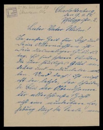 Brief von Reinhold Ramthun und Anna Ramthun an Wilhelm Schwaner