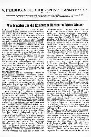 Was brachten uns die Hamburger Bühnen im letzten Winter?