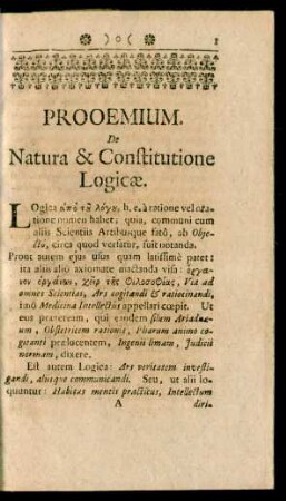 Prooemium. De Natura & Constitutione Logicae