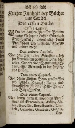Kurzer Innhalt der Bücher und Capitel