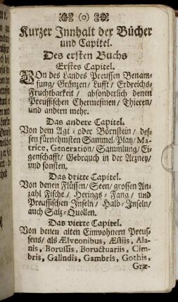 Kurzer Innhalt der Bücher und Capitel