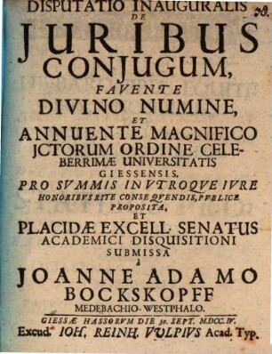 Disp. inaug. de iuribus coniugum