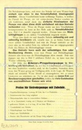 Die Köster-Propellerpumpe als transportable Sielrohrpumpe. Ein neues Ent- und Bewässerungssystem. / Liste 501