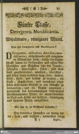 Fünfte Classe, Detergentia, Mundificantia, Abspühlende, reinigende Mittel