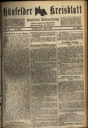 Zweite Ausgabe vom Dienstag, den 08. April 1930.