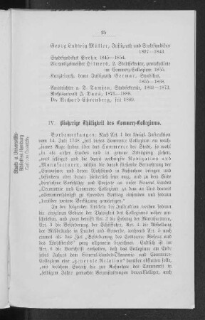 IV. Bisherige Thätigkeit des Commerz-Collegiums.