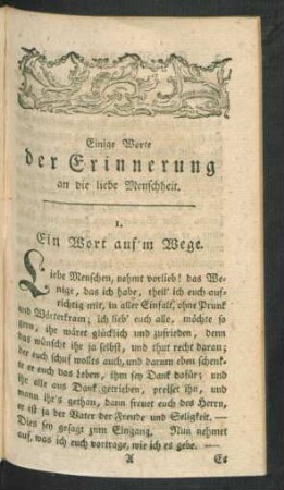 1. Ein Wort auf'm Wege