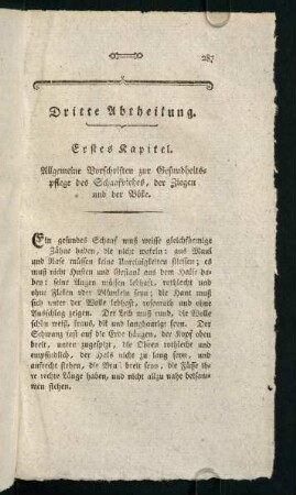 287-307, 1.-4. Kapitel. Allgemeine Vorschriften zur Gesundheitspflege des Schafviehes, der Ziegen und Boeke - Vom Kelchaushaengen