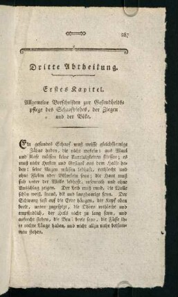 287-307, 1.-4. Kapitel. Allgemeine Vorschriften zur Gesundheitspflege des Schafviehes, der Ziegen und Boeke - Vom Kelchaushaengen