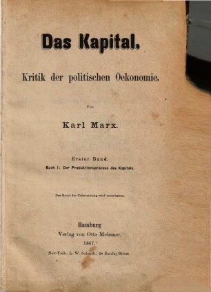 Das Kapital : Kritik der politischen Oekonomie, 1,1