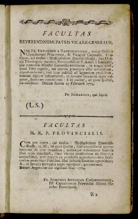 Facultas Reverendissimi Patris Vicarii Generalis. - Approbatio Almæ Universitatis Episcopalis Argentinensis.