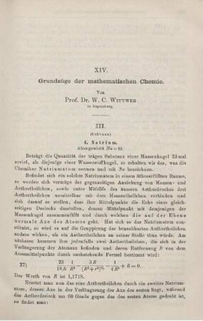 XIV. Grundzüge der mathematischen Chemie.