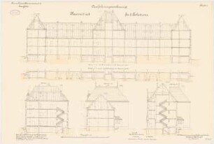 Kavallerie Kasernement II, Danzig-Langfuhr Kaserne I und II für 2 Eskadrons: Querschnitt, Längsschnitt, 1:100