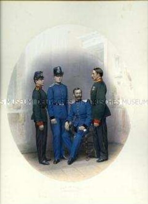Uniformdarstellung, Porträtfoto, Offizier und Kadetten des Kadetten-Korps, Sachsen, 1865.