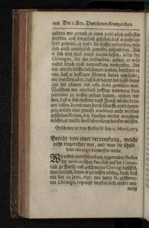 Der 2. Artickel. Von denen kennzeichen der verrenckungen, und was dabey zu vermuthen.