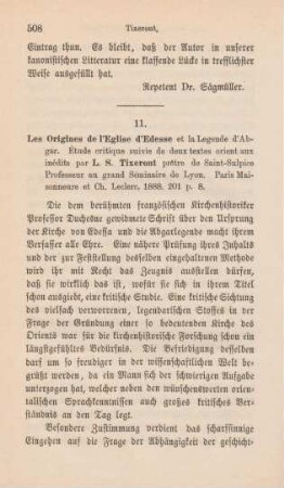 508-510 [Rezension] Tixeront, Joseph, Les origines de l'église d'édesse et la légende d'Abgar