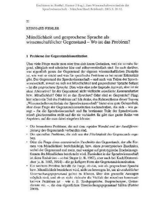 Mündlichkeit und gesprochene Sprache als wissenschaftlicher Gegenstand - Wo ist das Problem?