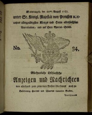No. 34. Montags, den 20ten August 1781.