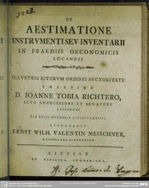 De Aestimatione Instrumenti Seu Inventarii In Praediis Oeconomicis Locandis