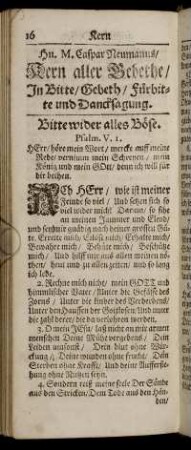 Hn. M. Caspar Neumanns, Kern aller Gebethe, In Bitte, Gebeth, Fürbitte und Dancksagung.