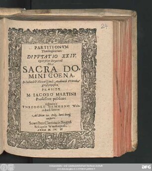 Partitionum Theologicarum Diputatio XXIV. Quae Prior elenchtikē De Sacra Domini Coena