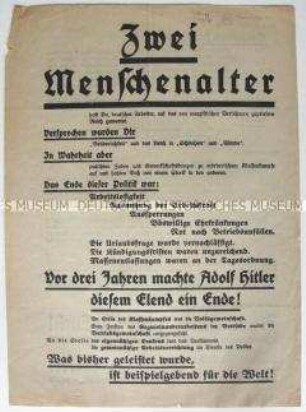 Propagandaflugblatt zur nationalsozialistischen Wirtschafts- und Sozialpolitik anlässlich der "Reichstagswahl" 1936
