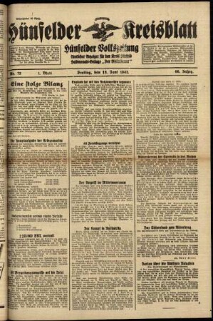 Erste Ausgabe vom Freitag, den 13. Juni 1941.