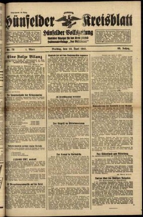 Erste Ausgabe vom Freitag, den 13. Juni 1941.