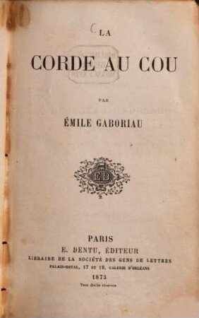 La corde au cou par Émile Gaboriau