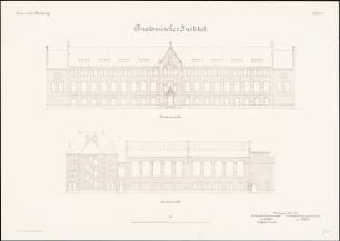 Anatomisches Institut der Philipps-Universität Marburg: Aufriss Vorderansicht, Rückansicht 1:100
