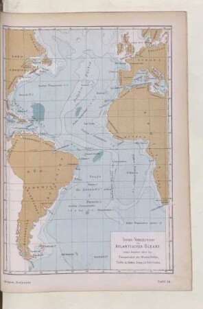 Tiefen-Verhältnisse des Atlantischen Oceans nebst Angaben über die Temperatur am Meeresboden, Tiefen in Faden, Temp. in Cels. Graden