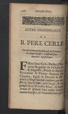 Autre Ordonnance du R. Pere Cerle