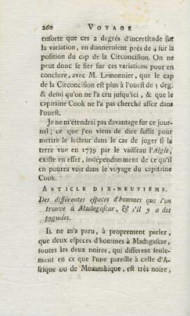 Article dix-neuvieme. Des différentes especes d'hommes que l'on trouve à Madagascar ...