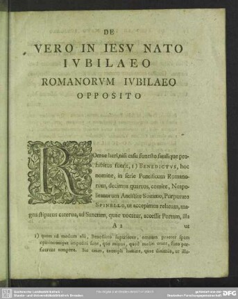 De Vero In Jesu Nato Iubilaeo Romanorum Iubilaeo Opposito