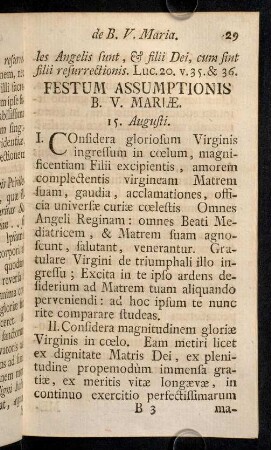29-33, Festum Assumptionis B. V. Mariae.