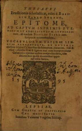 Thesauri Eruditionis Scholasticae Epitome