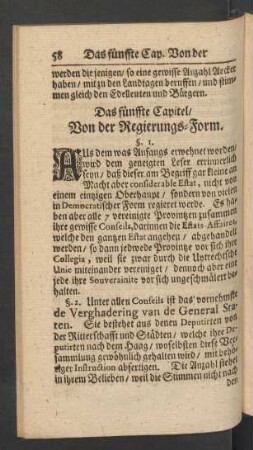 Das fünffte Capitel, Von der Regierungs-Form