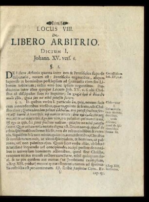 Locus VIII. De Libero Arbitrio