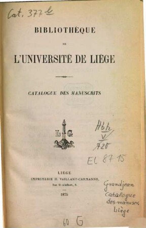 Catalogue des manuscrits