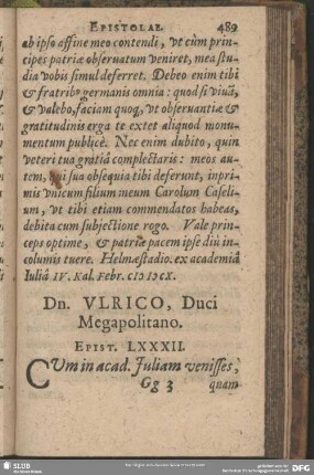 Dn. Ulrico, Duci Megapolitano. Epist. LXXXII.